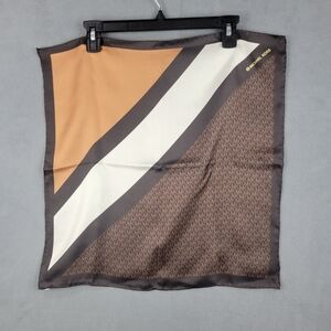 Michael Kors MK Logo Print Square Scarf Brown Tan 21.5”‎ Geometric Bandana